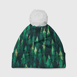 Шапка с помпоном Еловый лес spruce forest, цвет: 3D-белый