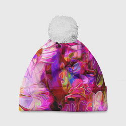 Шапка с помпоном Красочный цветочный паттерн Floral pattern, цвет: 3D-белый