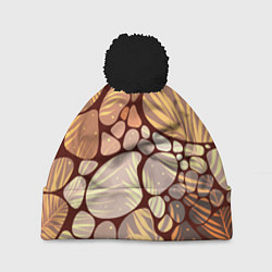 Шапка с помпоном Коричнево-бежевые пастельные камушки с яркими паль, цвет: 3D-черный