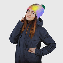 Шапка с помпоном Красочный неон, цвет: 3D-зеленый — фото 2