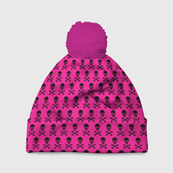 Шапка с помпоном Розовый фон с черепами паттерн, цвет: 3D-малиновый