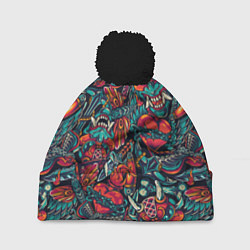 Шапка с помпоном Japanese mask l Oni, цвет: 3D-черный
