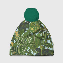 Шапка с помпоном Зеленые Тропические Растения, цвет: 3D-зеленый