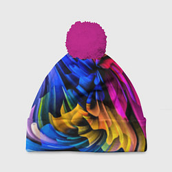 Шапка с помпоном Абстрактная неоновая композиция Abstract neon comp, цвет: 3D-малиновый