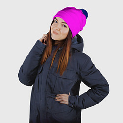Шапка с помпоном Однотонный розовый неоновый Пион, цвет: 3D-тёмно-синий — фото 2
