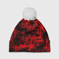 Шапка с помпоном Красный дым Red Smoke Красные облака, цвет: 3D-белый