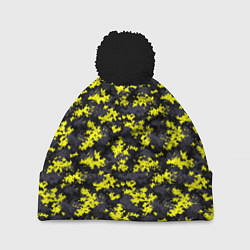 Шапка с помпоном Камуфляж Пиксельный Чёрно-Жёлтый, цвет: 3D-черный