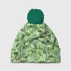 Шапка с помпоном Цветы Синеголовники, цвет: 3D-зеленый