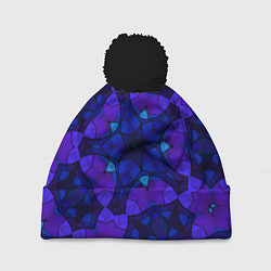 Шапка с помпоном Калейдоскоп -геометрический сине-фиолетовый узор, цвет: 3D-черный