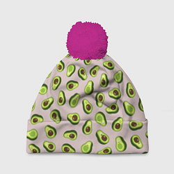 Шапка с помпоном Авокадо, текстильный паттерн, цвет: 3D-малиновый