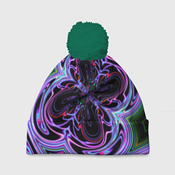 Шапка с помпоном Неоновые узоры и фигуры - Фиолетовый, цвет: 3D-зеленый