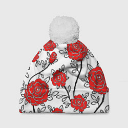 Шапка с помпоном BEAUTIFUL RED ROSES, цвет: 3D-белый