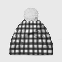 Шапка c помпоном Black and white trendy checkered pattern