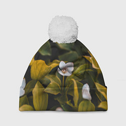 Шапка с помпоном Цветы колокольчик - весна, цвет: 3D-белый