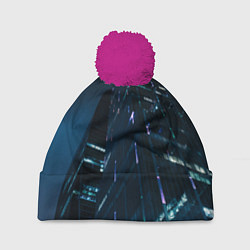 Шапка с помпоном Неоновые ночные вышки в городе, цвет: 3D-малиновый