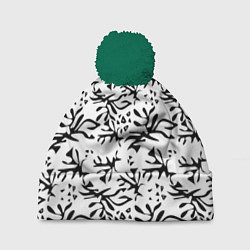 Шапка с помпоном Черно белый абстрактный модный узор, цвет: 3D-зеленый