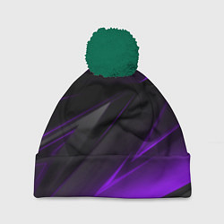 Шапка с помпоном Черно-фиолетовая геометрическая абстракция, цвет: 3D-зеленый