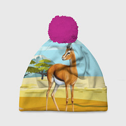 Шапка с помпоном Газель антилопа, цвет: 3D-малиновый