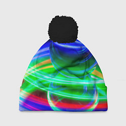 Шапка с помпоном Волнообразные абстрактные линии и шары, цвет: 3D-черный