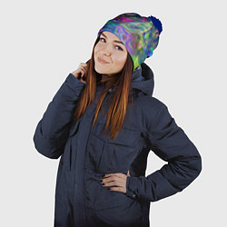 Шапка с помпоном Цветные волновые разводы, цвет: 3D-тёмно-синий — фото 2
