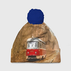 Шапка с помпоном Одинокий трамвай - Россия, цвет: 3D-тёмно-синий