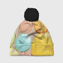 Шапка с помпоном Разноцветные пирожные Макарон, цвет: 3D-черный