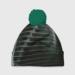 Шапка с помпоном Наноброня - чёрные волнообразные пластины, цвет: 3D-зеленый