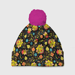 Шапка с помпоном Русский яркий узор, цвет: 3D-малиновый