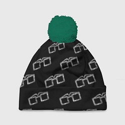 Шапка с помпоном Модные очки черно-белый узор, цвет: 3D-зеленый