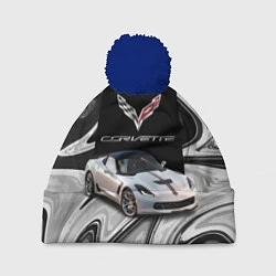 Шапка с помпоном Chevrolet Corvette - Motorsport - Racing team, цвет: 3D-тёмно-синий