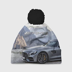 Шапка с помпоном Mercedes AMG V8 Biturbo cabriolet - mountains, цвет: 3D-черный