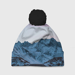 Шапка с помпоном Белые зимние горы с дорогой, цвет: 3D-черный
