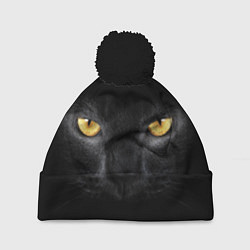 Шапка с помпоном Чёрная кошка с оранжевыми глазами, цвет: 3D-черный