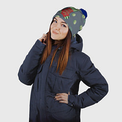 Шапка с помпоном Christmas funny bitcoin, цвет: 3D-тёмно-синий — фото 2