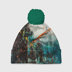 Шапка с помпоном Синий туман и краски, цвет: 3D-зеленый