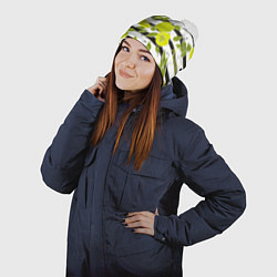 Шапка с помпоном Яблоки на чёрно-белом фоне, цвет: 3D-белый — фото 2