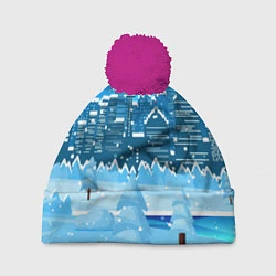 Шапка с помпоном Снежный город, цвет: 3D-малиновый