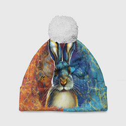 Шапка с помпоном Огненный новогодний кролик, цвет: 3D-белый