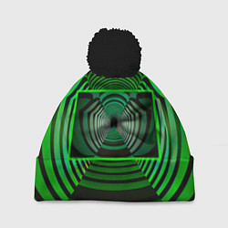 Шапка с помпоном Зелёный туннель - оптическая иллюзия, цвет: 3D-черный