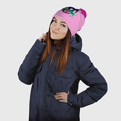 Шапка с помпоном Happy Mothers Day - эмблема, цвет: 3D-малиновый — фото 2