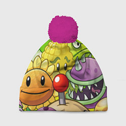 Шапка с помпоном Растения против зомби, цвет: 3D-малиновый