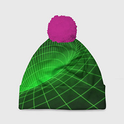 Шапка с помпоном Зелёная неоновая чёрная дыра, цвет: 3D-малиновый