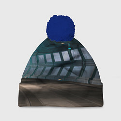 Шапка с помпоном Коридор космической станции, цвет: 3D-тёмно-синий