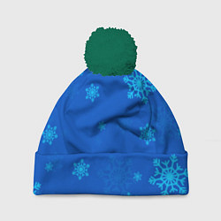 Шапка с помпоном Снежинки - синий, цвет: 3D-зеленый