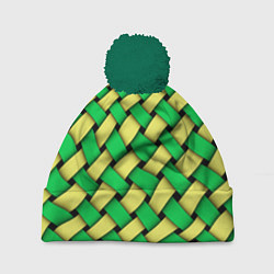 Шапка с помпоном Жёлто-зелёная плетёнка - оптическая иллюзия, цвет: 3D-зеленый
