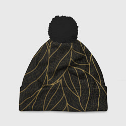 Шапка с помпоном Золотые листья градиент, цвет: 3D-черный