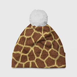Шапка с помпоном Текстура жирафа, цвет: 3D-белый