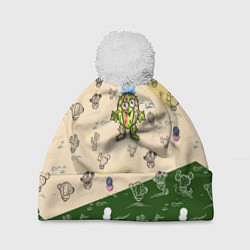 Шапка с помпоном Кактус и кактусы, цвет: 3D-белый