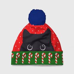 Шапка с помпоном Котик: новогодний свитер, цвет: 3D-тёмно-синий