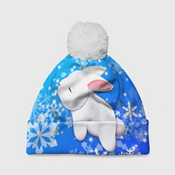 Шапка с помпоном Милый кролик в снежинках, цвет: 3D-белый